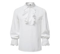 Chemise de pirate pour hommes costume renaissance à volants vampire victorien poète gothique chemises médiévales hauts d'halloween (Blanc,X-Large)