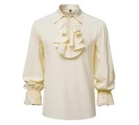 Chemise de pirate pour hommes costume renaissance à volants vampire victorien poète gothique chemises médiévales hauts d'halloween (Kaki,Moyen)