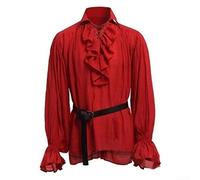 Chemise de pirate victorienne médiévale à volants pour homme, style rétro gothique manches bouffantes, parfaite pour un usage quotidien et extérieur (M, rouge)