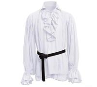 Chemise de pirate victorienne médiévale à volants pour homme, style rétro gothique manches bouffantes, parfaite pour un usage quotidien et extérieur (3XL, blanc)