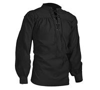 Chemise de pirate viking steampunk pour homme - Style rétro - Renaissance médiévale - Gothique victorien - Manches longues - Chemise à lacets - Loisirs - Mode tendance - Style urbain, O Noir., L