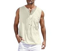 Chemise de pirate vintage pour homme - Débardeur en lin sans manches - Débardeur à lacets pour le Moyen-Âge et les loisirs, O beige., XXXL