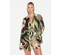 Chemise de plage boutonnée en maille à imprimé tourbillon, manches longues oversize, couvre-tout léger pour les vacances, motif abstrait, blouse L,M,S,XL,XS,XXL,XXS,XXXL,XXXXLTout ImpriméTissu en tull