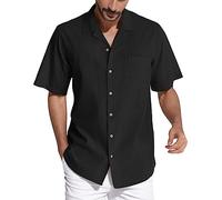 Chemise de plage hawaïenne avec palmier pour homme boutonnée à manches courtes - Chemise tropicale amusante - Coupe ample - Pour l'été des Caraïbes - Décontractée - Flamant rose - Chemise de bowling