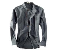 Chemise de printemps pour homme - Style vintage japonais, lin de qualité supérieure, col montant, coupe ajustée, simple boutonnage, décontracté, Gris profond, XL