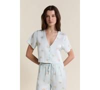 Chemise de pyjama courte satinée - Solia - XL - Bleu - Femme - Etam