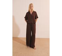 Chemise de pyjama manches courtes satinée - Cheeta - L - Brown - Femme - Etam