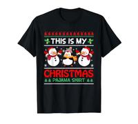 Chemise de Pyjama « This is My Christmas » - Bonshommes de Neige Mignons et Pingouin T-Shirt Graphique avec Valeur, Homme, Noir, S