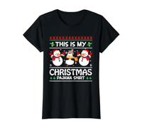 Chemise de Pyjama « This is My Christmas » - Bonshommes de Neige Mignons et Pingouin T-Shirt Graphique avec Valeur, Femme, Noir, XL