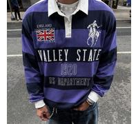 Chemise de rugby à rayures larges violettes pour hommes, style universitaire rétro américain des années 1920, printemps/automne, style de rue, coupe régulière, manches longues, polo, décontracté, mini
