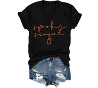 Chemise de saison effrayante, chemises effrayantes d'Halloween pour femmes, chemises d'Halloween pour femmes et hommes, Noir (col en V), XL