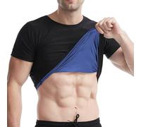 Chemise de sauna à manches courtes pour homme, t-shirt de compression pour homme pour exercice de gym, Chemise noire (intérieur bleu), X-Large