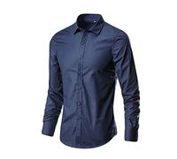 Chemise de smoking unie à manches longues pour homme - Sans repassage - Blanc - Sans plis - Chemise de travail Oxford extensible décontractée - Coupe régulière - Haut décontracté pour col boutonné