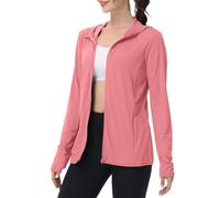 Chemise de soleil à manches longues avec fermeture éclair intégrale UPF 50+ pour femme, rose vif, L
