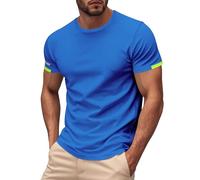 Chemise de soleil pour homme - Solide - Séchage rapide - Manches courtes - Col rond - Taille S - Haut de protection solaire, bleu, M