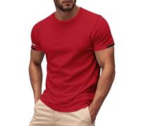 Chemise de soleil pour homme - Solide - Séchage rapide - Manches courtes - Col rond - Taille S - Haut de protection solaire, Rouge, L