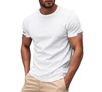 Chemise de soleil pour homme - Solide - Séchage rapide - Manches courtes - Col rond - Taille S - Haut de protection solaire, blanc, XL