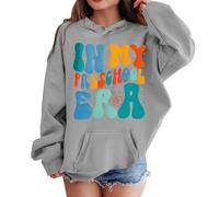 Chemise de Sport pour Enfants Filles garçon Fille Premier Jour d'école Pull à Capuche décontracté dans ma Chemise préscolaire Sweat à Capuche de Maternelle avec Poche adapté Tee (Grey, 5-6 Years)