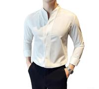 Chemise de style chinois pour homme avec col montant et haut à manches longues pour un usage quotidien décontracté et les paramètres sociaux (L Blanc)
