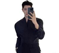 Chemise de style chinois pour homme avec col montant slim fit haut à manches longues pour un usage quotidien décontracté et les paramètres sociaux (L noir)