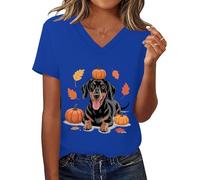 Chemise de teckel d'automne mignon T-shirt pour chien citrouille teckel chemises pour amoureux des chiens Cadeau d'automne T-shirt, Bleu roi - V, M