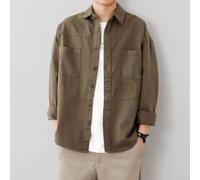 Chemise de travail à manches longues pour homme, coupe décontractée, couche de base en polyester pour travail en plein air, taille M-2XL (kaki foncé, taille M)