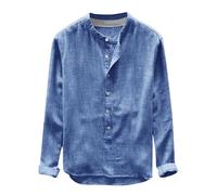 Chemise de travail d'affaires pour homme 2025 Mode Automne Hiver Casual Lin et Coton Chemisier à manches longues Athletic Sports Workwear Tops, bleu, 3XL