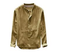 Chemise de travail d'affaires pour homme 2025 Mode Automne Hiver Casual Lin et Coton Chemisier à manches longues Athletic Sports Workwear Tops, jaune, XL