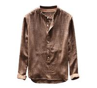Chemise de travail d'affaires pour homme 2025 Mode Automne Hiver Casual Lin et Coton Chemisier à manches longues Athletic Sports Workwear Tops, kaki, L