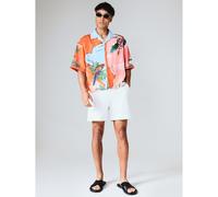 Chemise de villégiature à imprimé tropical avec motif de perroquet, manches courtes, col camp, style décontracté, aspect lin, pour les vacances d'été L,M,S,XL,XSTropicalTissu tissé