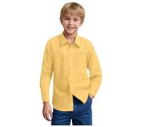 Chemise d'école à manches longues pour enfants de 5 à 10 ans, chemisier uni boutonné uniforme, haut tendance, doux, printemps et automne, chemises formelles, jaune, 8-9 ans