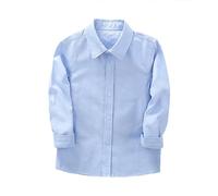 Chemise d'école formelle pour filles avec col inversé - Chemise bleue à manches longues - Haut uni en coton - Design classique pour les occasions marines, bleu, 3-4 ans