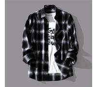 Chemise décontractée à carreaux à manches longues pour homme avec éléments rétro et style urbain, convient pour le travail et un usage social (3XL 6005 noir)