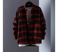 Chemise décontractée à carreaux à manches longues pour homme avec éléments rétro et style urbain, convient pour le travail et un usage social (2XL 6005 rouge)