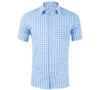 Chemise décontractée à carreaux boutonnée en coton à manches courtes pour homme - Coupe régulière pour poche - Chemise décontractée pour le travail - Chemises à carreaux pour homme, bleu clair, 3XL