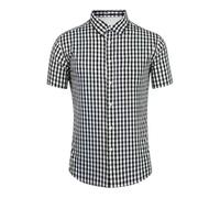 Chemise décontractée à Carreaux boutonnée en Coton Blend à Manches Courtes pour Homme, Coupe régulière - Chemises pour Homme à Manches Courtes avec Poche - Vichy - T-Shirt boutonné - Coupe Droite