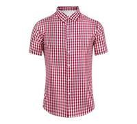 Chemise décontractée à Carreaux boutonnée en Coton Blend à Manches Courtes pour Homme, Coupe régulière - Chemises pour Homme à Manches Courtes avec Poche - Vichy - T-Shirt boutonné - Coupe Droite