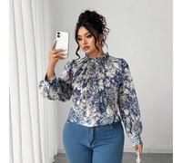 Chemise décontractée à col uni pour femme en grande taille, mode pour un port quotidien 0XL,1XL,2XL,3XL,4XLFloral,Unicolore,Tout ImpriméTissu tissé