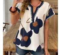 Chemise décontractée à imprimé floral pour femmes, idéale pour les vacances. Blouse à imprimé abstrait, Top à imprimé géométrique L,M,S,XLImprimés aléatoiresTissu tissé