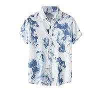 Chemise décontractée à la mode avec impression à l'encre pour homme avec revers coupe normale rétro d'été classique travail Streetwear Basic Vintage respirant confortable Kung Fu Tai Chi Costume, bleu