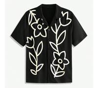 Chemise décontractée à manches courtes ample avec broderie florale vert avocat clair, convenant aux jeunes, pour un port quotidien, les sorties, les voyages, cadeau pour le petit ami, l'enseignant L,M