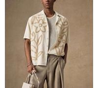 Chemise décontractée à manches courtes ample avec broderie florale vert avocat clair, convenant aux jeunes, pour un port quotidien, les sorties, les voyages, cadeau pour le petit ami, l'enseignant L,M