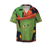 Chemise décontractée à manches courtes avec chapeau de cactus et piment pour homme, chemise boutonnée pour la plage, l'été, le mariage, Noir , 3XL