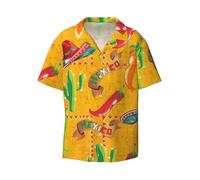 Chemise décontractée à manches courtes avec imprimé cactus et piment pour homme, chemise boutonnée pour la plage, l'été, le mariage, Noir , S