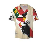 Chemise décontractée à manches courtes avec imprimé drapeau de Papouasie-Nouvelle-Guinée Map02 pour homme, chemise de plage d'été, de mariage, Noir , XL