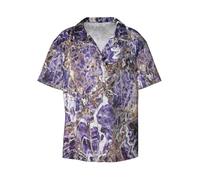 Chemise décontractée à manches courtes avec imprimé marbre violet pour homme, chemise boutonnée pour la plage, l'été, le mariage, Noir , M