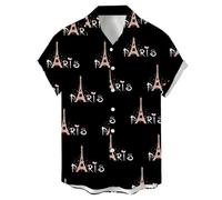 Chemise décontractée à manches courtes pour homme avec imprimé de la Saint-Valentin, tissu confortable et respirant pour un usage quotidien en été, Noir , M