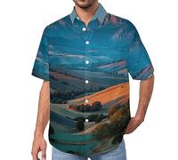Chemise Décontractée à Manches Courtes pour Homme avec Imprimé Montagnes Collines Paysage, Mode Bouton vers Le Bas Lapel Blouses pour des Tenues de Printemps