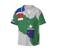 Chemise décontractée à manches courtes pour homme avec motif carte du drapeau de la Gambie avec imprimé étoiles blanches Chemise boutonnée pour la plage, l'été, le mariage, Noir , S