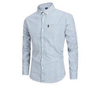 Chemise décontractée à manches courtes pour homme - Chemise à carreaux respirante - Chemise boutonnée confortable avec coupe ample pour un usage quotidien en plein air - Bleu foncé, vert, L